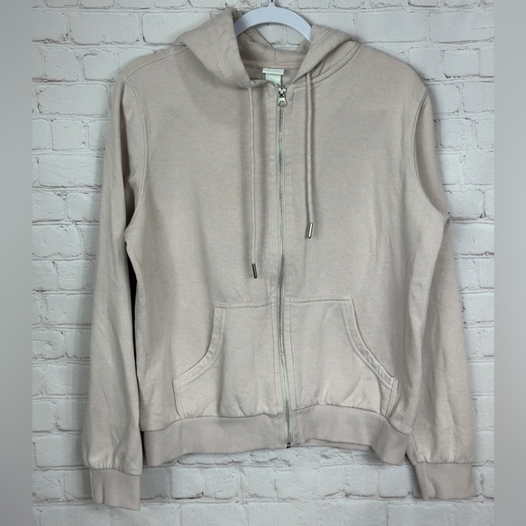 H&M Womens Full Zip Up Hoodie Sweatshirt Drawstring Long Sleeve Pink Size M - Picture 1 of 5